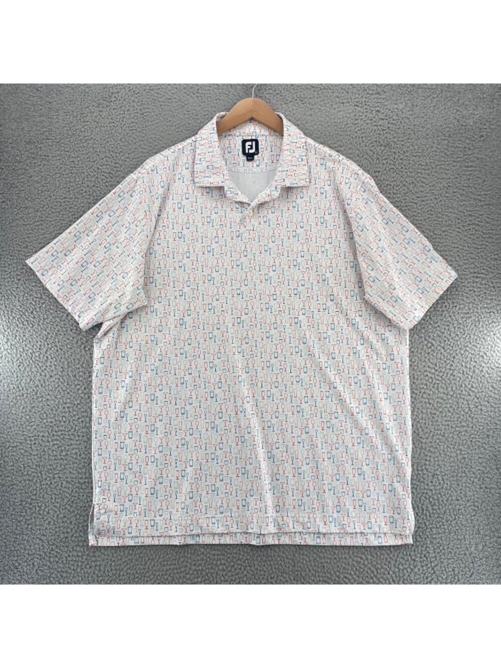 FootJoy Shirt Mens 2XL Red White Blue Drinks Cups Polo Short Sleeve Stretch Knit